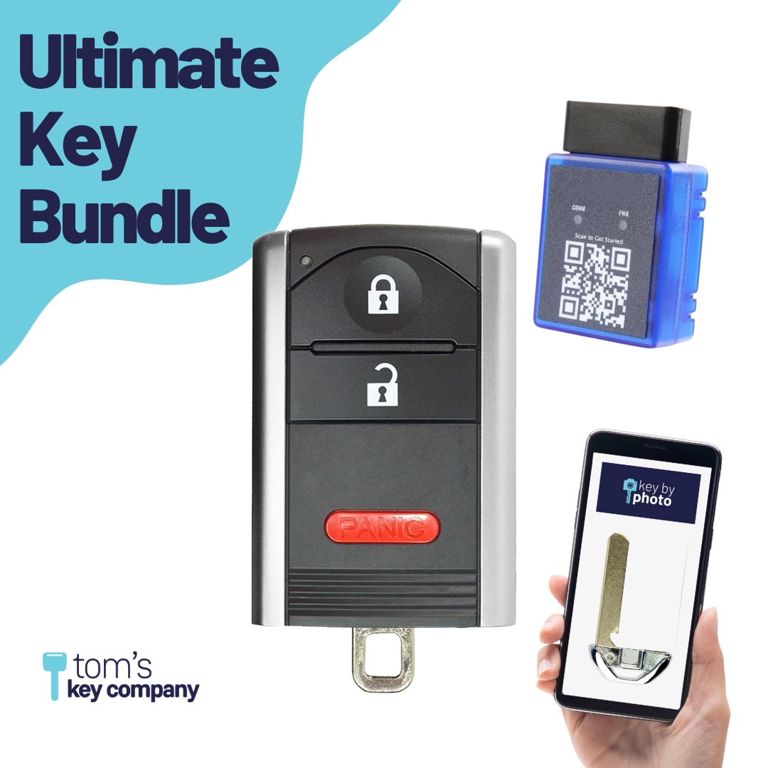 Ultimate Smart Key Bundle with Programming Tool, Refurbished 3-Button Smart Key Fob and Key By Photo for Select Acura Vehicles (ACUSK-3B-909-RC-K-UKB)