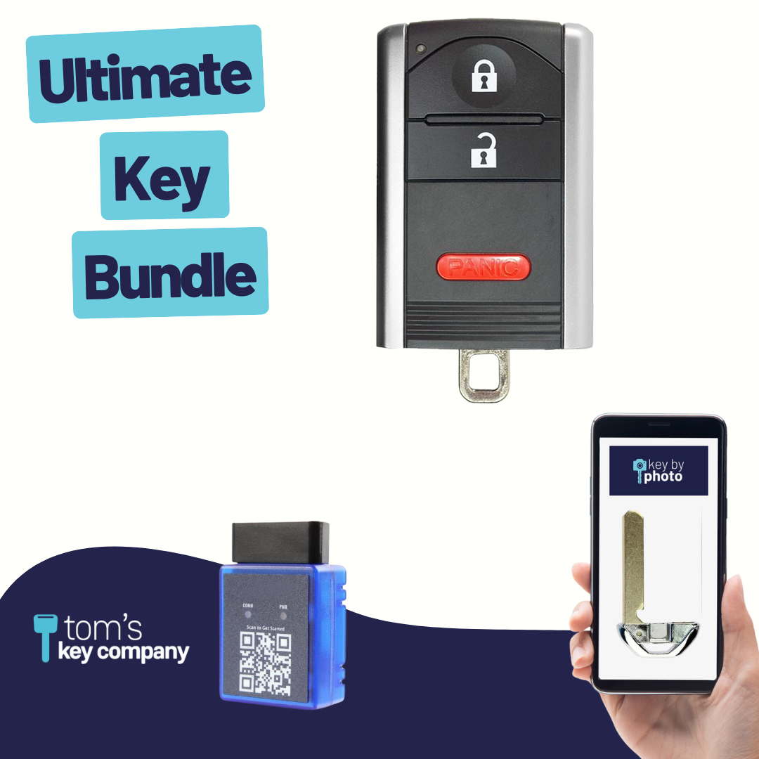 Ultimate Smart Key Bundle with Programming Tool, Refurbished 3-Button Smart Key Fob and Key By Photo for Select Acura Vehicles (ACUSK-3B-909-RC-K-UKB)