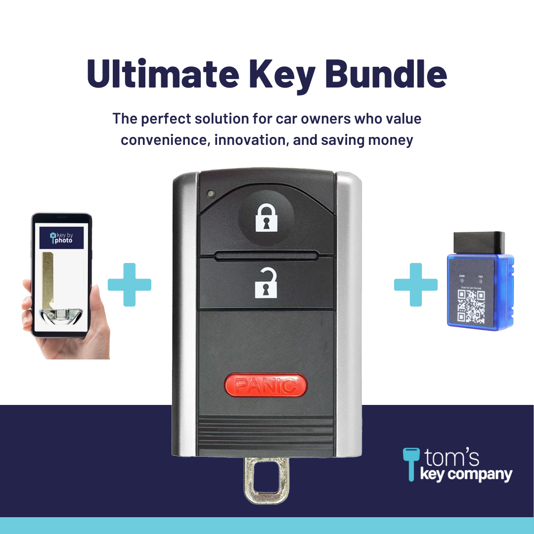 Ultimate Smart Key Bundle with Programming Tool, Refurbished 3-Button Smart Key Fob and Key By Photo for Select Acura Vehicles (ACUSK-3B-909-RC-K-UKB)