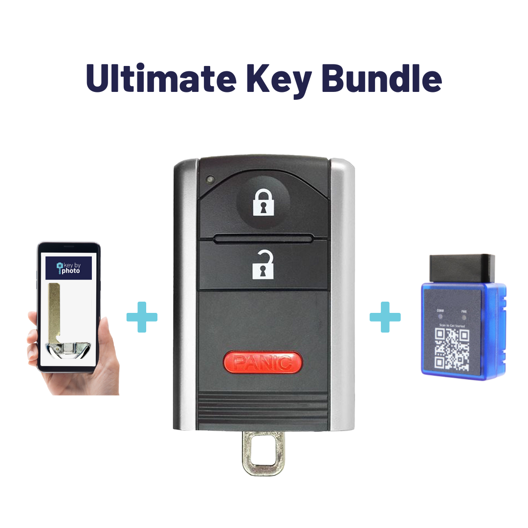 Ultimate Smart Key Bundle with Programming Tool, Refurbished 3-Button Smart Key Fob and Key By Photo for Select Acura Vehicles (ACUSK-3B-909-RC-K-UKB)
