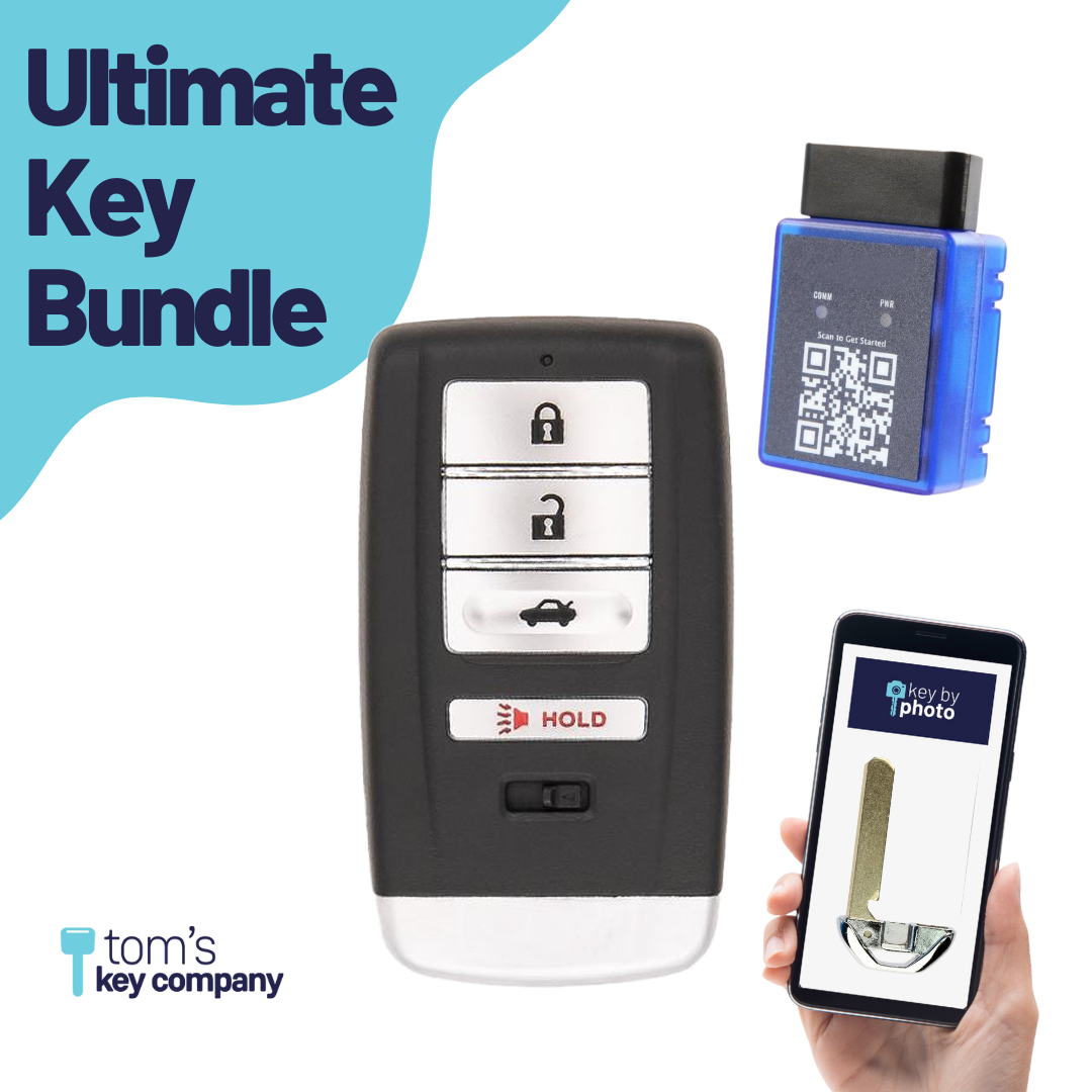 Ultimate Smart Key Bundle with Programming Tool, Refurbished 4-Button Smart Key Fob and Key By Photo for Select Acura Vehicles (ACUSK-4B-553-REF-K-UKB)
