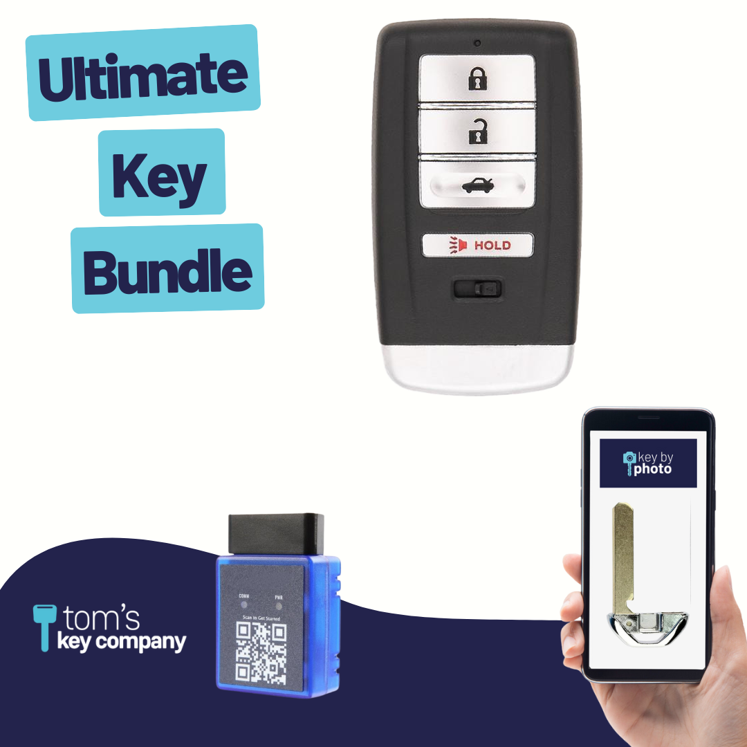 Ultimate Smart Key Bundle with Programming Tool, Refurbished 4-Button Smart Key Fob and Key By Photo for Select Acura Vehicles (ACUSK-4B-553-REF-K-UKB)