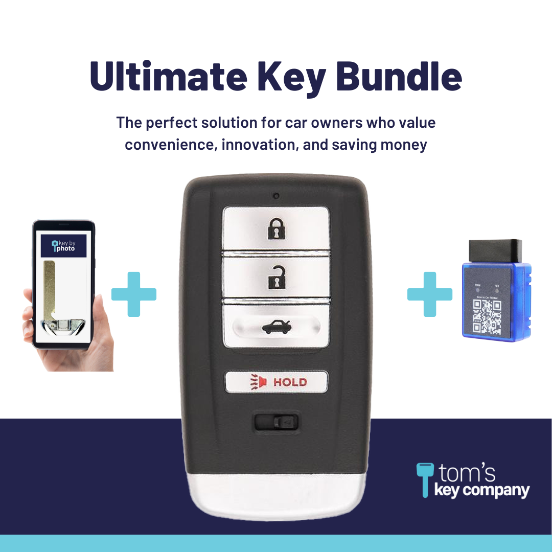 Ultimate Smart Key Bundle with Programming Tool, Refurbished 4-Button Smart Key Fob and Key By Photo for Select Acura Vehicles (ACUSK-4B-553-REF-K-UKB)