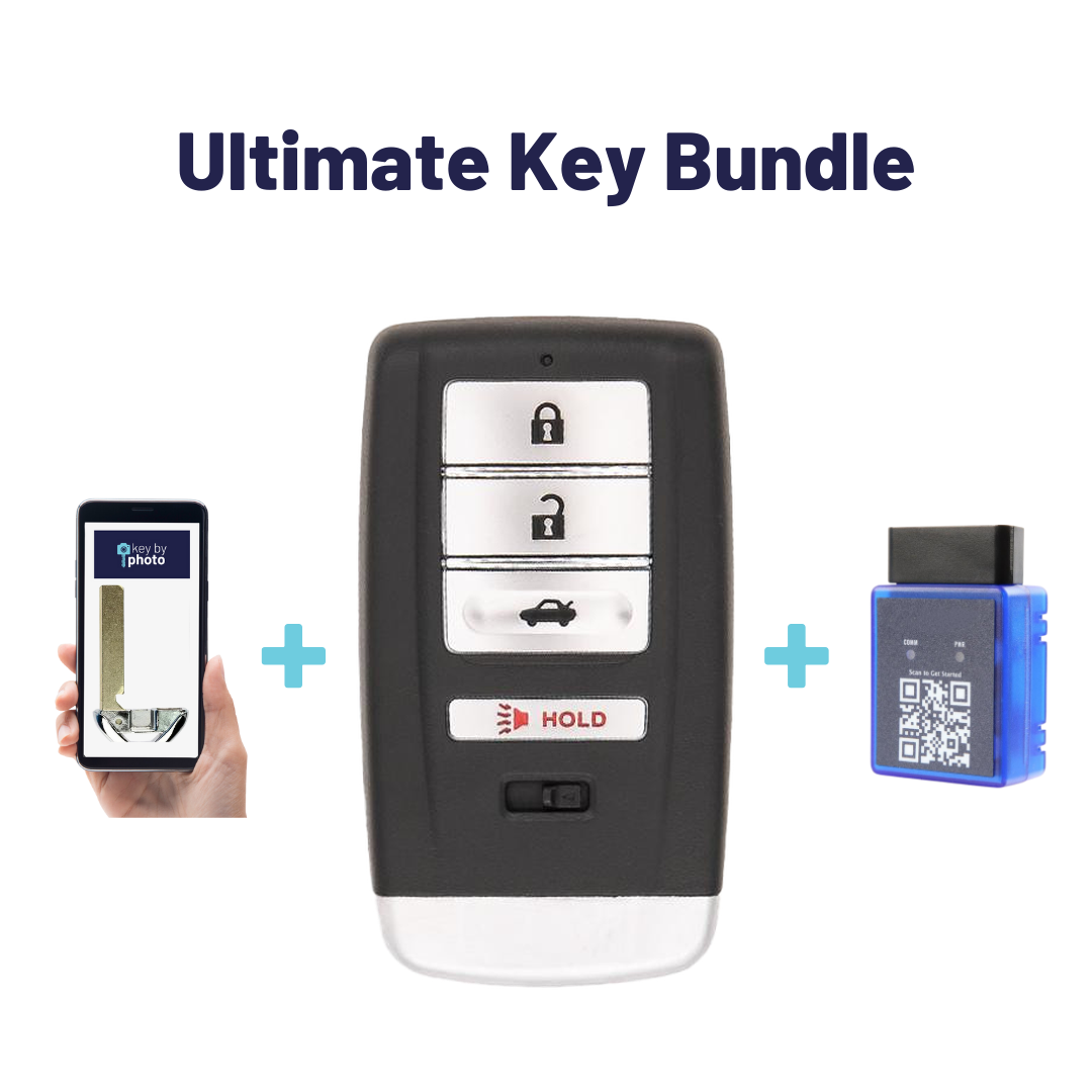 Ultimate Smart Key Bundle with Programming Tool, Refurbished 4-Button Smart Key Fob and Key By Photo for Select Acura Vehicles (ACUSK-4B-553-REF-K-UKB)
