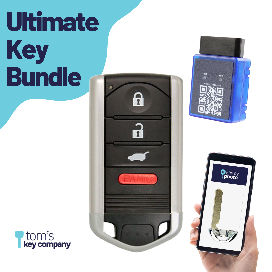 Ultimate Smart Key Bundle with Programming Tool, Refurbished 4-Button Smart Key Fob and Key By Photo for Select Acura Vehicles (ACUSK-4B-895-K-UKB)