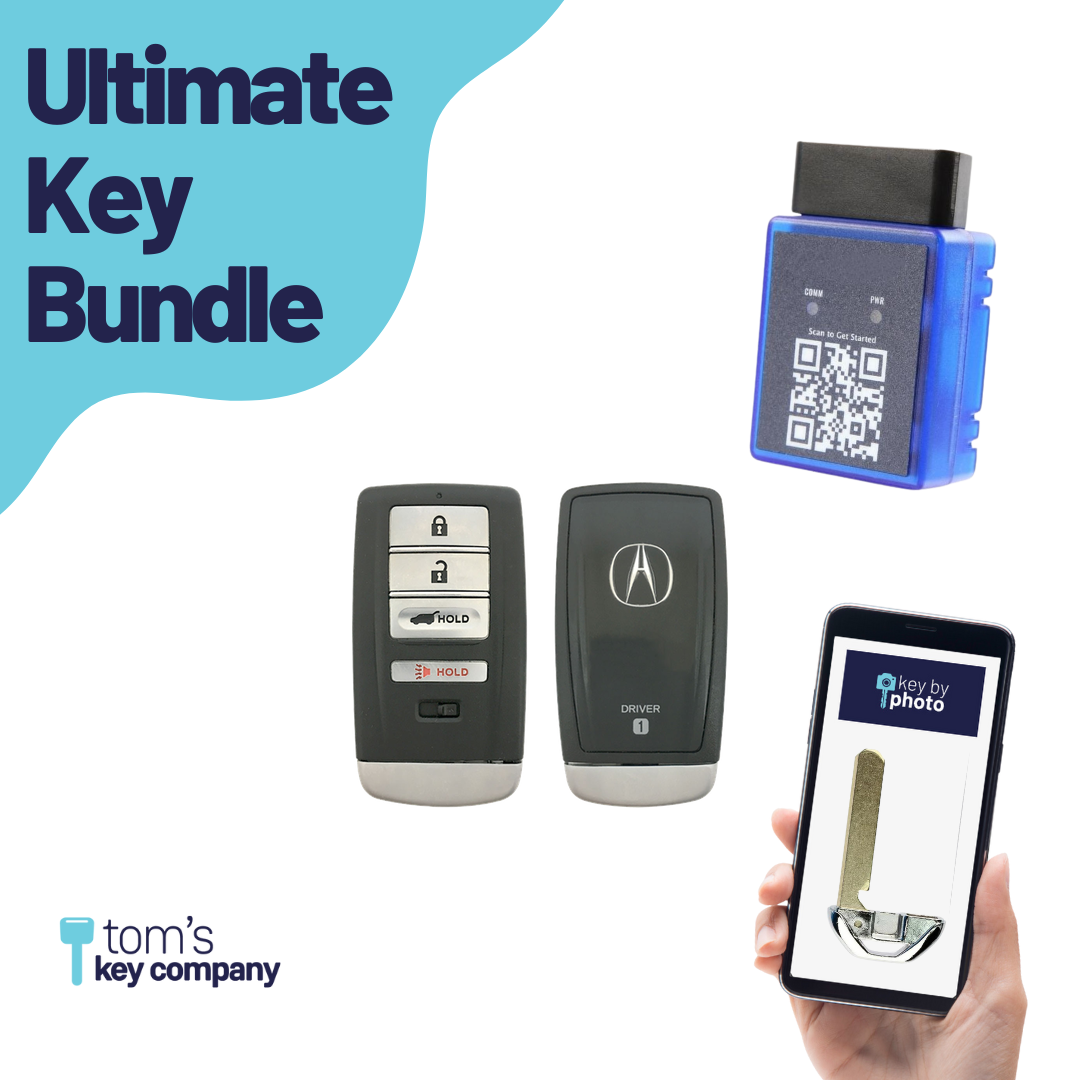 Ultimate Smart Key Bundle with Programming Tool, Refurbished 4-Button Smart Key Fob and Key By Photo for Select Acura Vehicles (ACUSK-4B-HR-918-REF-K-UKB)