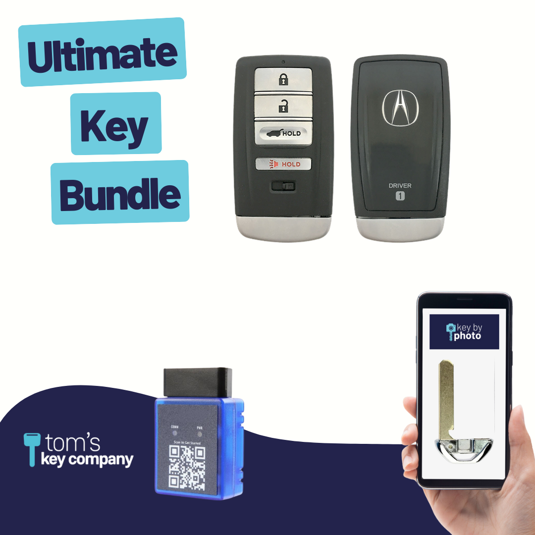 Ultimate Smart Key Bundle with Programming Tool, Refurbished 4-Button Smart Key Fob and Key By Photo for Select Acura Vehicles (ACUSK-4B-HR-918-REF-K-UKB)