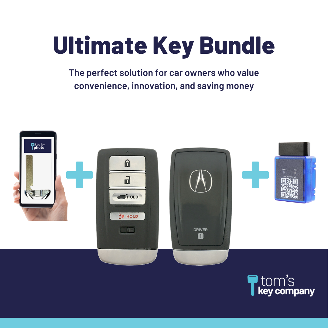 Ultimate Smart Key Bundle with Programming Tool, Refurbished 4-Button Smart Key Fob and Key By Photo for Select Acura Vehicles (ACUSK-4B-HR-918-REF-K-UKB)