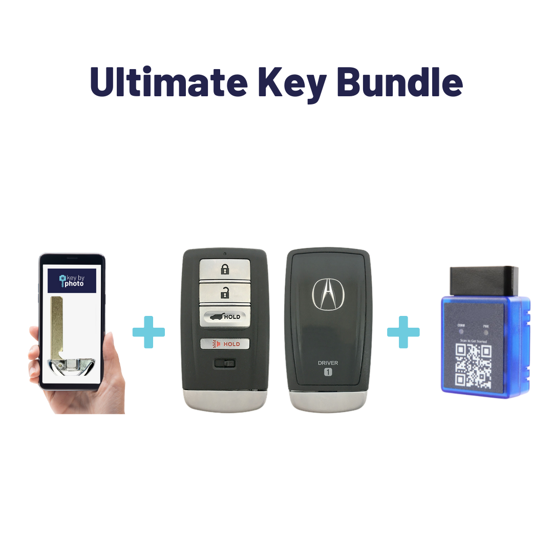 Ultimate Smart Key Bundle with Programming Tool, Refurbished 4-Button Smart Key Fob and Key By Photo for Select Acura Vehicles (ACUSK-4B-HR-918-REF-K-UKB)