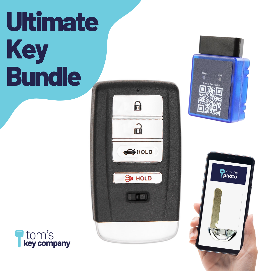 Ultimate Smart Key Bundle with Programming Tool, Refurbished 4-Button Smart Key Fob and Key By Photo for Select Acura Vehicles (ACUSK-4B-TR-909-K-UKB)