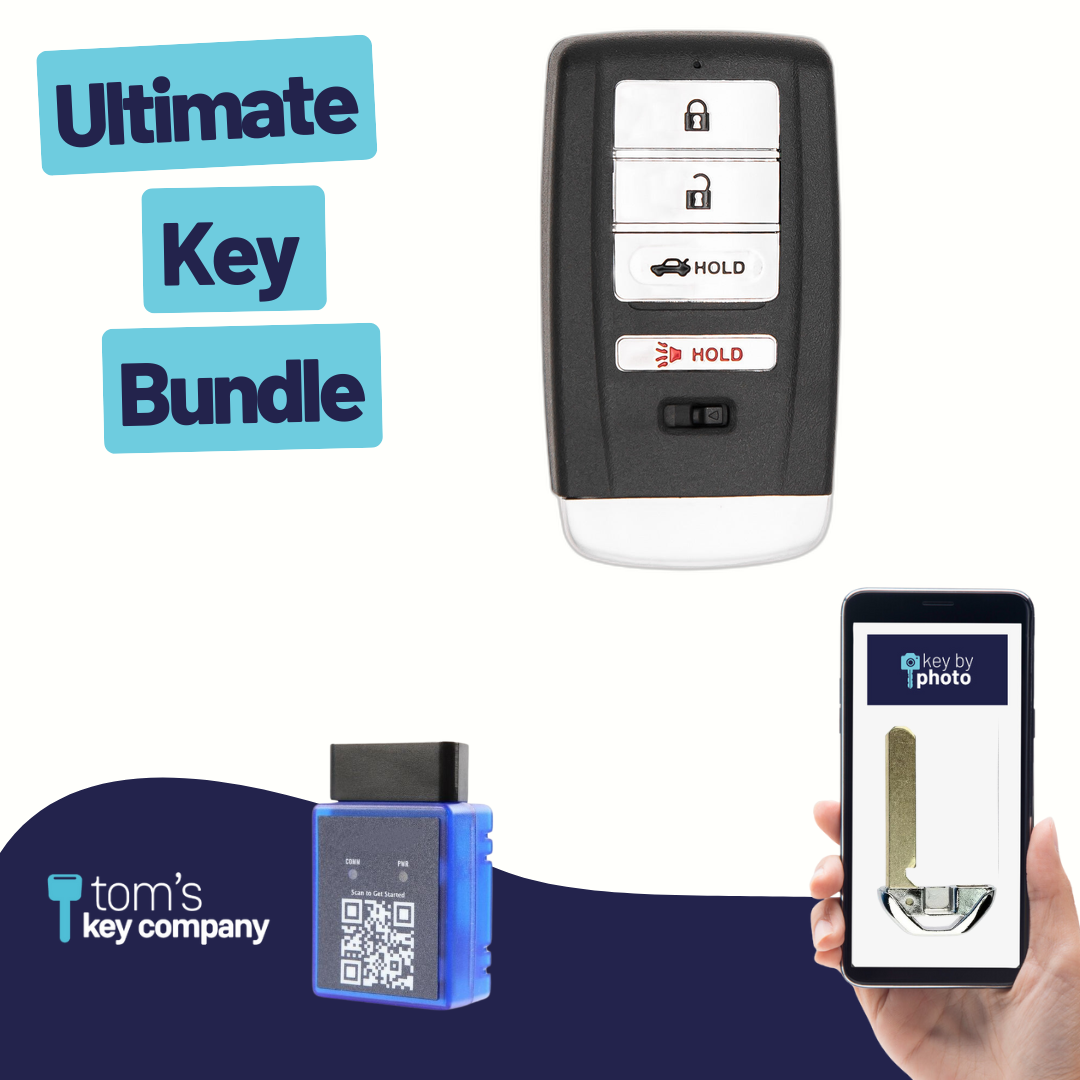Ultimate Smart Key Bundle with Programming Tool, Refurbished 4-Button Smart Key Fob and Key By Photo for Select Acura Vehicles (ACUSK-4B-TR-909-K-UKB)
