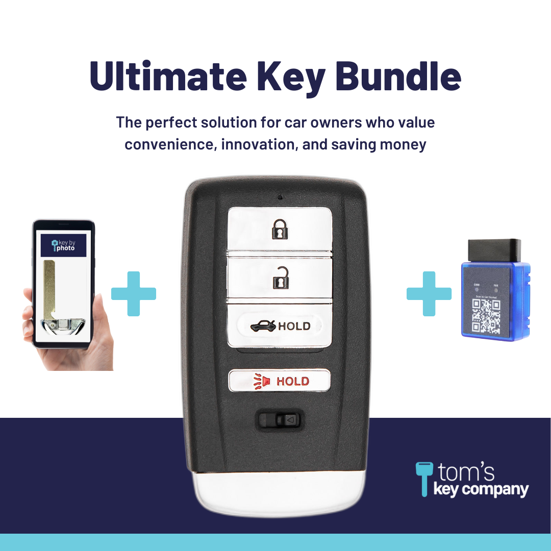 Ultimate Smart Key Bundle with Programming Tool, Aftermarket 4-Button Smart Key Fob and Key By Photo for Select Acura Vehicles (ACUSK-4B-TR-909-K-UKB)