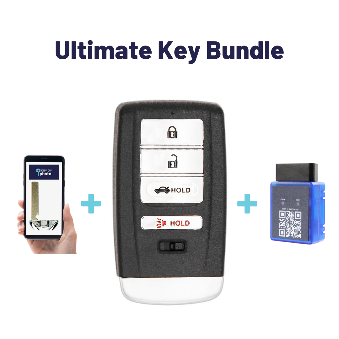 Ultimate Smart Key Bundle with Programming Tool, Aftermarket 4-Button Smart Key Fob and Key By Photo for Select Acura Vehicles (ACUSK-4B-TR-909-K-UKB)