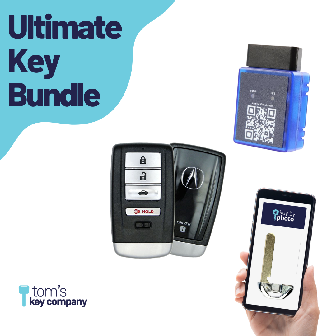 Ultimate Smart Key Bundle with Programming Tool, Refurbished 4-Button Smart Key Fob and Key By Photo for Select Acura Vehicles (ACUSK-4B-TR-913-REF-K-UKB)