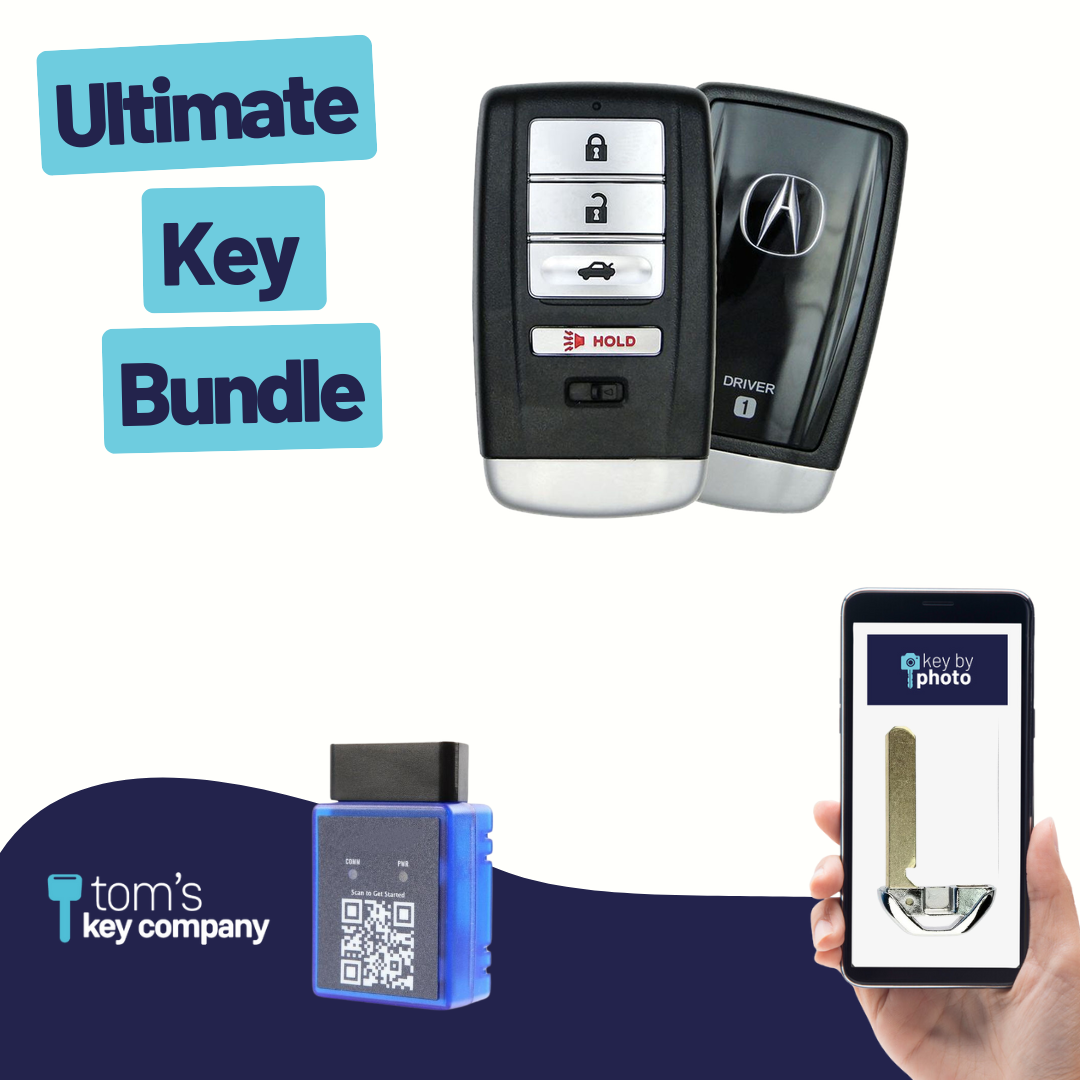 Ultimate Smart Key Bundle with Programming Tool, Refurbished 4-Button Smart Key Fob and Key By Photo for Select Acura Vehicles (ACUSK-4B-TR-913-REF-K-UKB)
