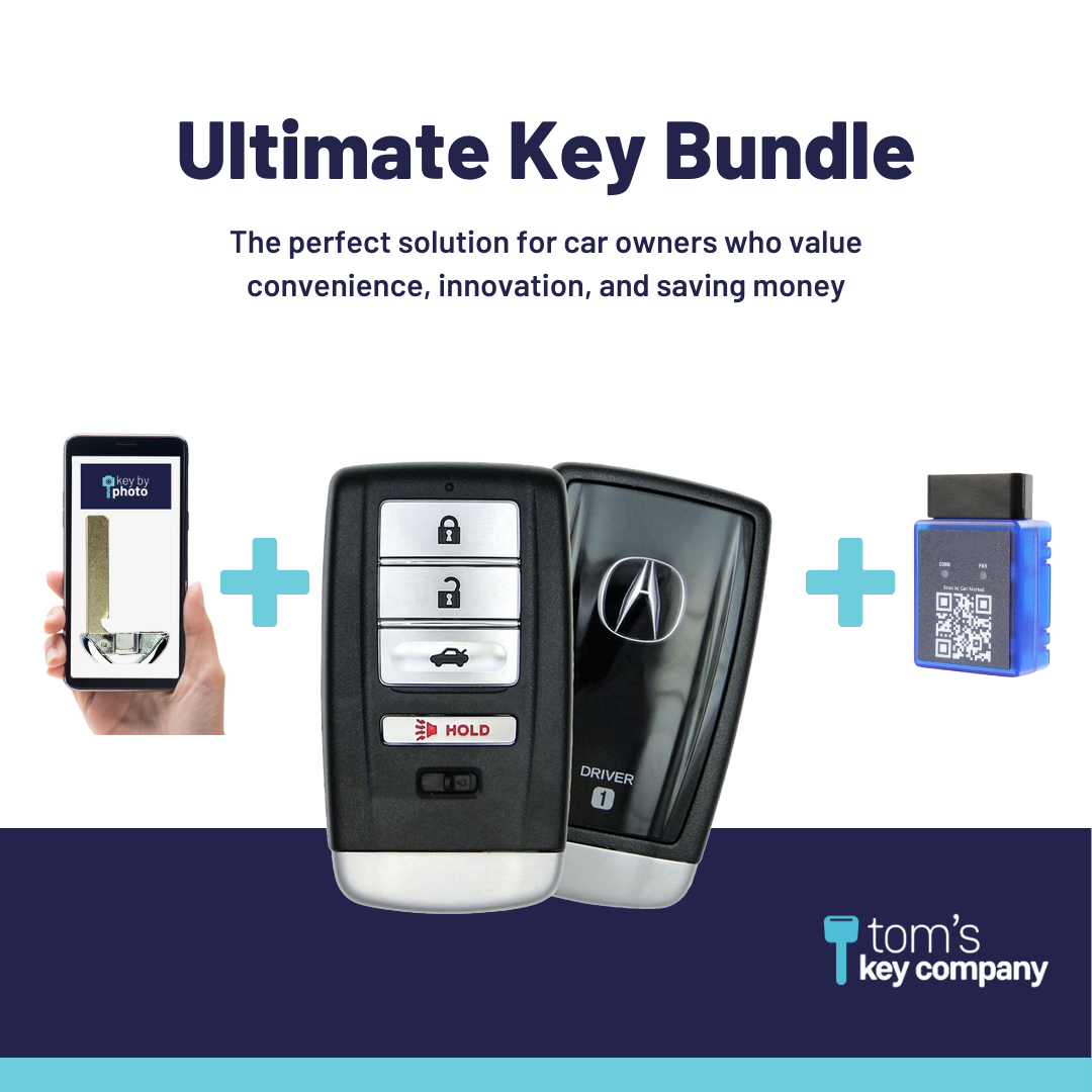 Ultimate Smart Key Bundle with Programming Tool, Refurbished 4-Button Smart Key Fob and Key By Photo for Select Acura Vehicles (ACUSK-4B-TR-913-REF-K-UKB)