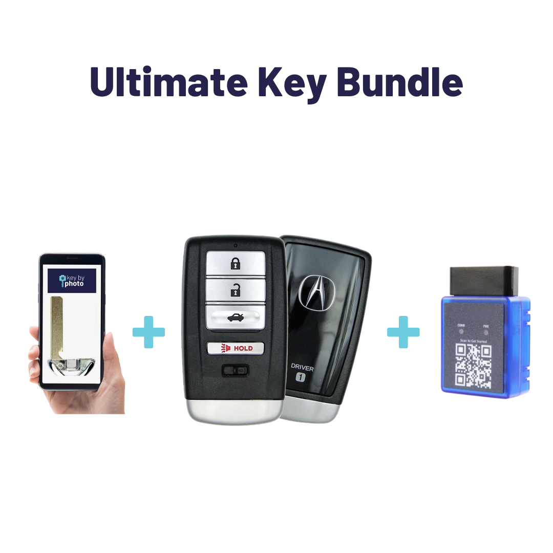 Ultimate Smart Key Bundle with Programming Tool, Refurbished 4-Button Smart Key Fob and Key By Photo for Select Acura Vehicles (ACUSK-4B-TR-913-REF-K-UKB)