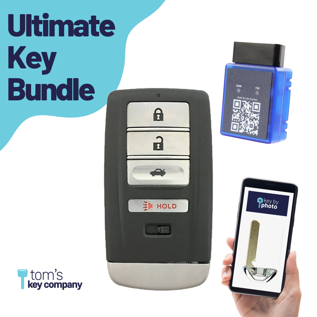 Ultimate Smart Key Bundle with Programming Tool, Refurbished 4-Button Smart Key Fob and Key By Photo for Select Acura Vehicles (ACUSK-4B-TR-917-REF-K-UKB)