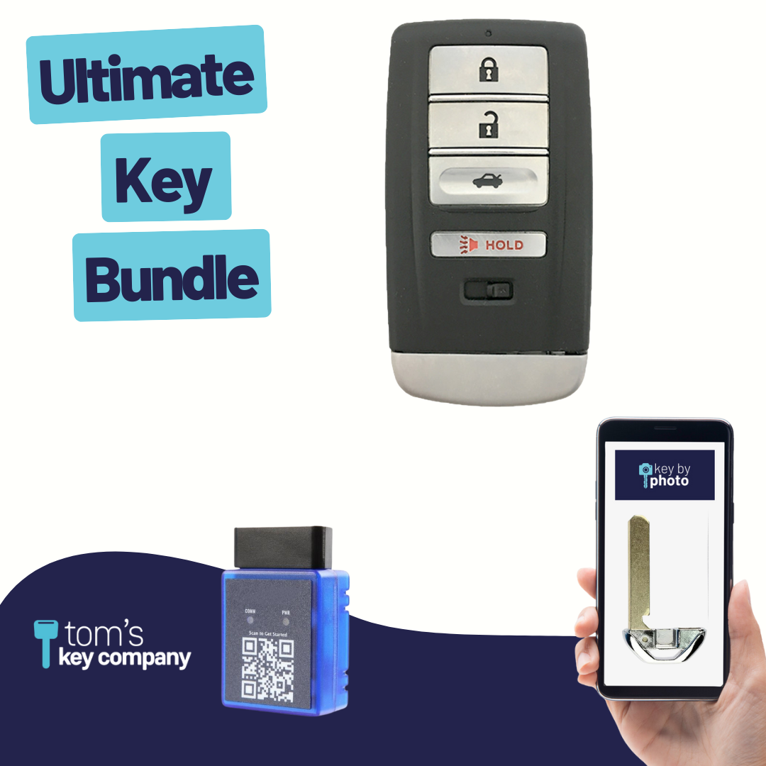 Ultimate Smart Key Bundle with Programming Tool, Refurbished 4-Button Smart Key Fob and Key By Photo for Select Acura Vehicles (ACUSK-4B-TR-917-REF-K-UKB)