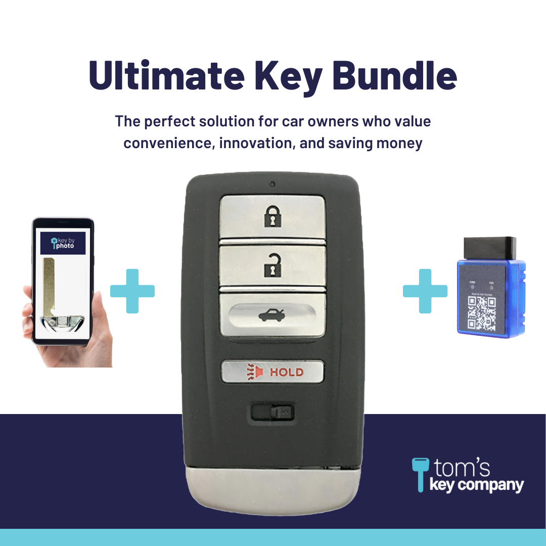Ultimate Smart Key Bundle with Programming Tool, Refurbished 4-Button Smart Key Fob and Key By Photo for Select Acura Vehicles (ACUSK-4B-TR-917-REF-K-UKB)