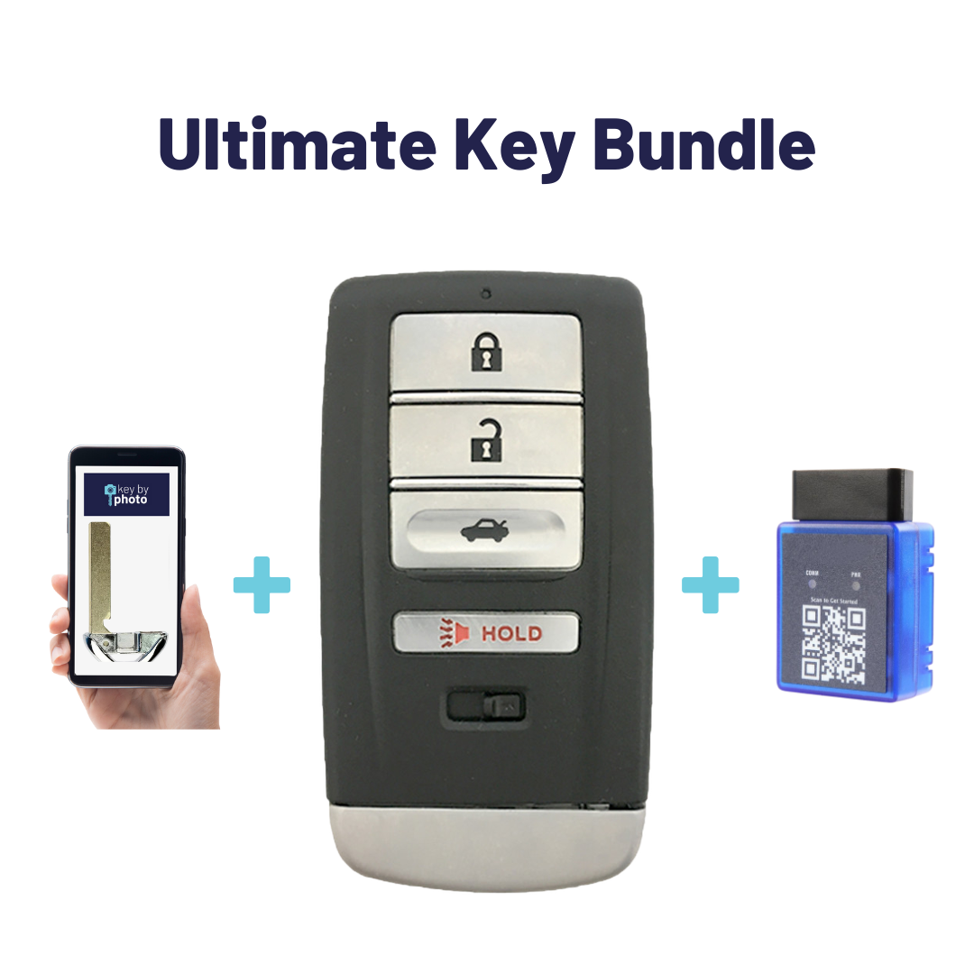 Ultimate Smart Key Bundle with Programming Tool, Refurbished 4-Button Smart Key Fob and Key By Photo for Select Acura Vehicles (ACUSK-4B-TR-917-REF-K-UKB)
