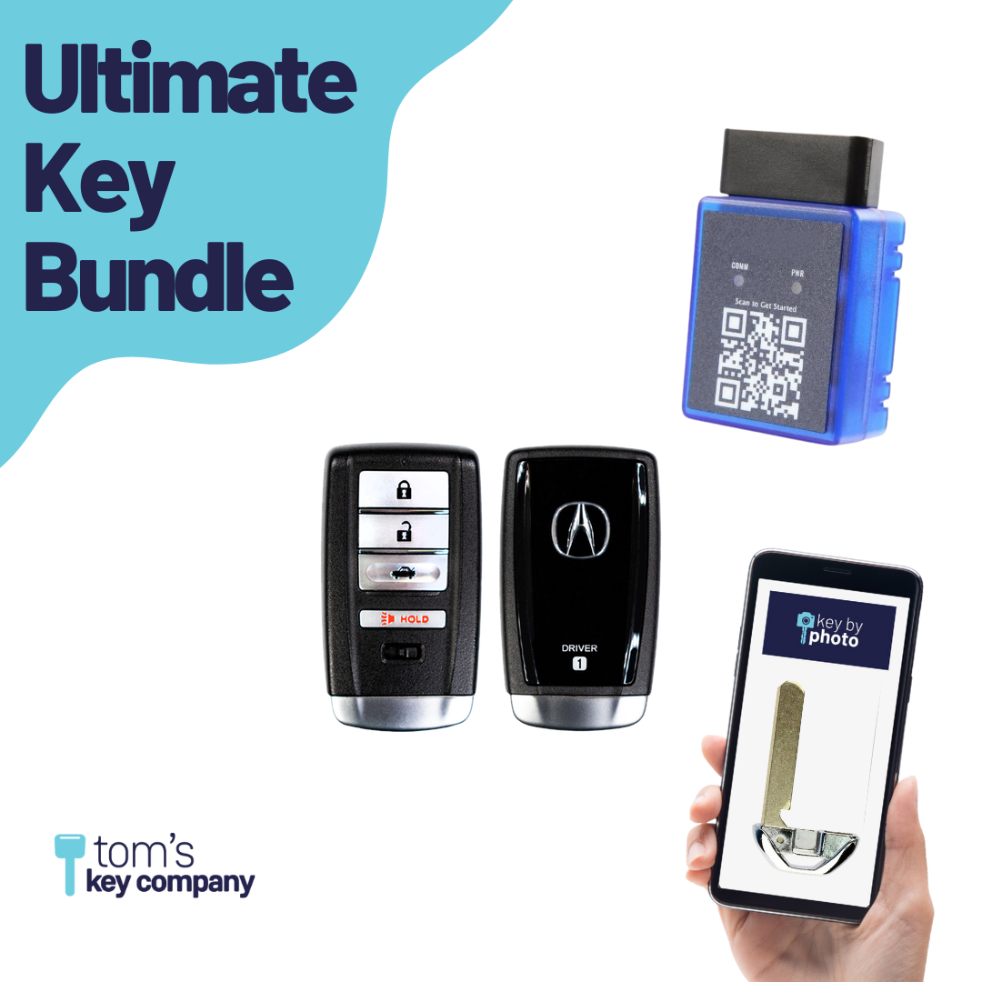 Ultimate Smart Key Bundle with Programming Tool, Refurbished 4-Button Smart Key Fob and Key By Photo for Select Acura Vehicles (ACUSK-4B-TR-924-REF-K-UKB)