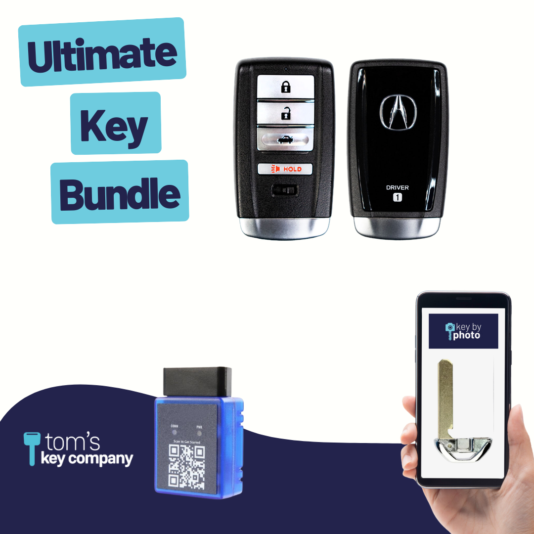 Ultimate Smart Key Bundle with Programming Tool, Refurbished 4-Button Smart Key Fob and Key By Photo for Select Acura Vehicles (ACUSK-4B-TR-924-REF-K-UKB)
