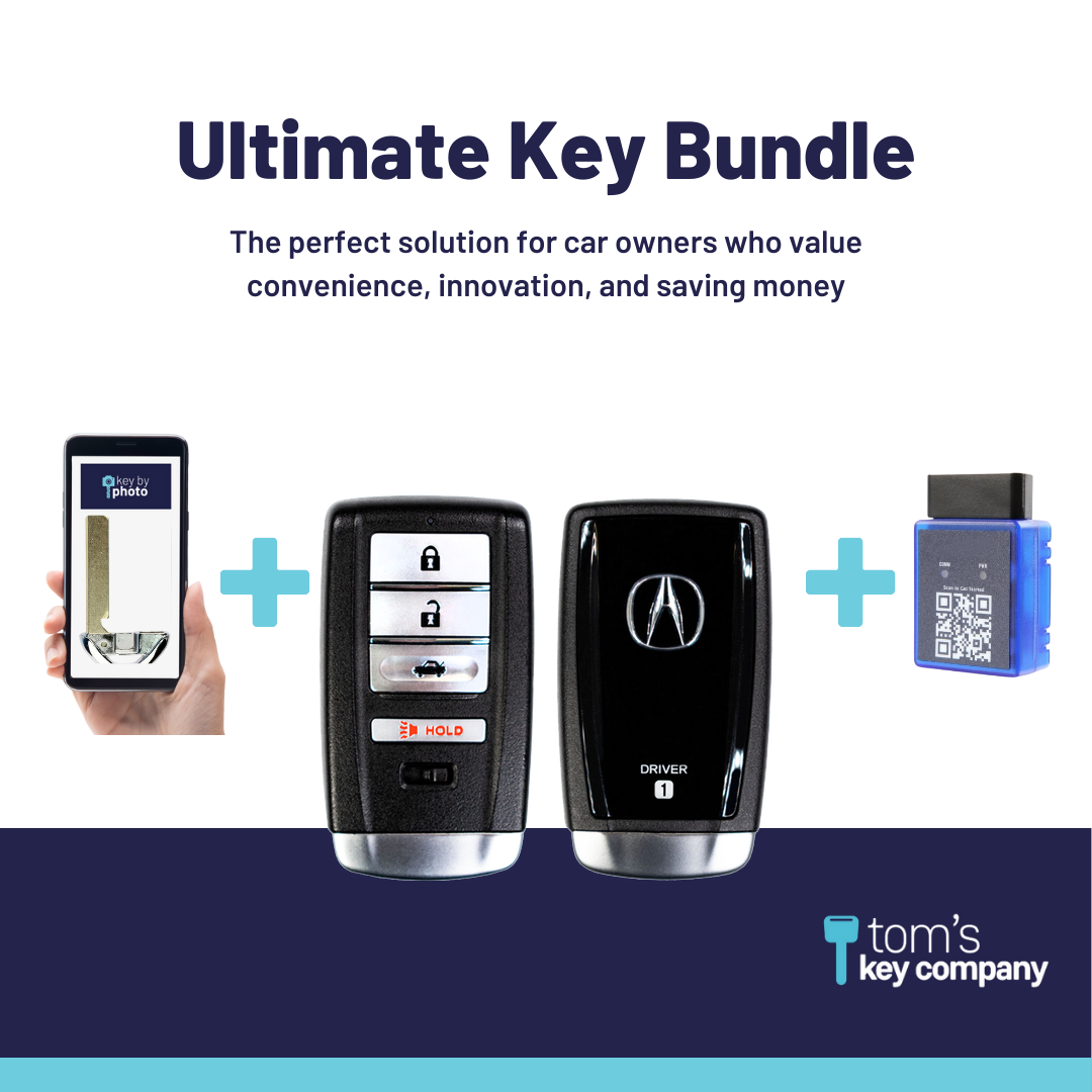 Ultimate Smart Key Bundle with Programming Tool, Refurbished 4-Button Smart Key Fob and Key By Photo for Select Acura Vehicles (ACUSK-4B-TR-924-REF-K-UKB)