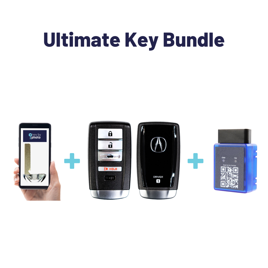 Ultimate Smart Key Bundle with Programming Tool, Refurbished 4-Button Smart Key Fob and Key By Photo for Select Acura Vehicles (ACUSK-4B-TR-924-REF-K-UKB)