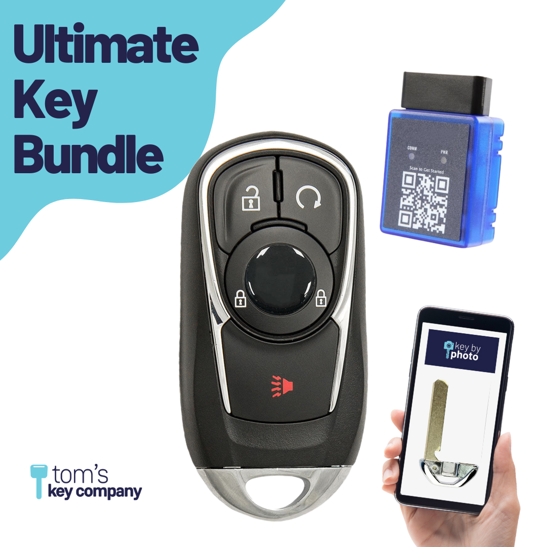 Ultimate Smart Key Bundle with Programming Tool, Refurbished 4-Button Smart Key Fob and Key By Photo for Select Buick Vehicles (BUISK-3B-897-K-UKB)