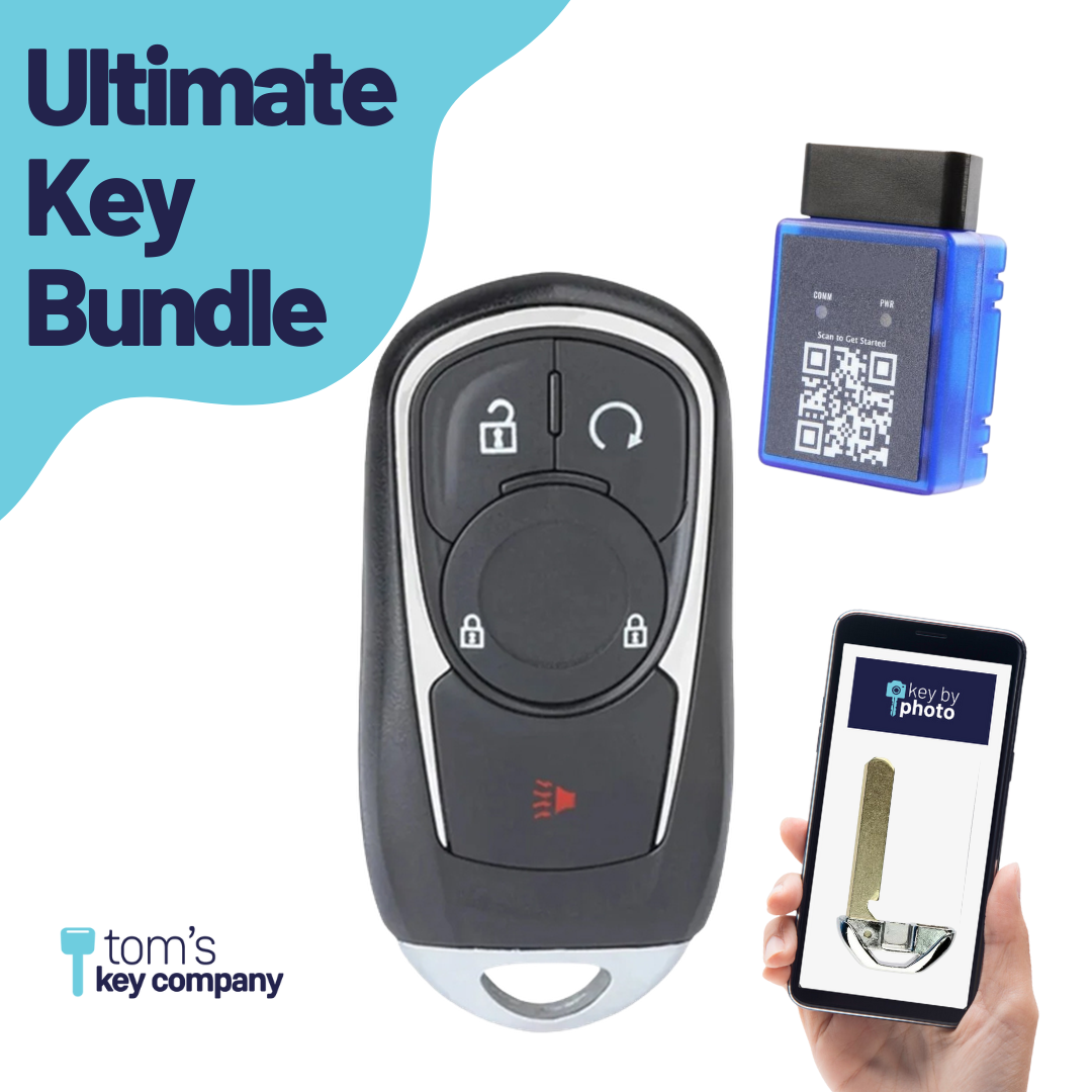 Ultimate Smart Key Bundle with Programming Tool, Refurbished 4-Button Smart Key Fob and Key By Photo for Select Buick Vehicles (BUISK-4B-936-K-UKB)