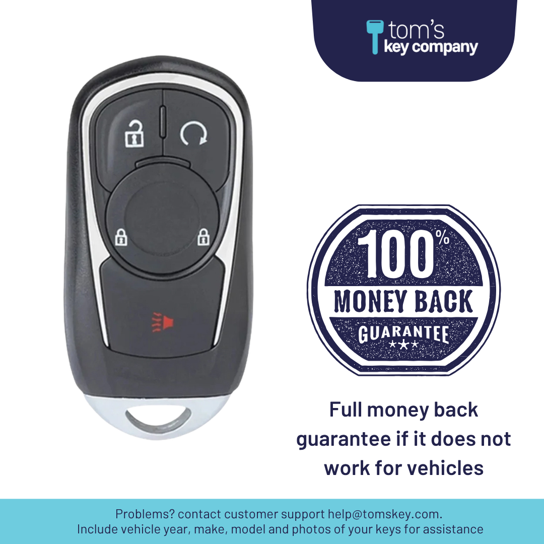 Like New Refurbished 4-Button Smart Key Fob with Lock, Unlock, Remote Start, Panic for Select Buick Vehicles (BUISK-4B-936-K)
