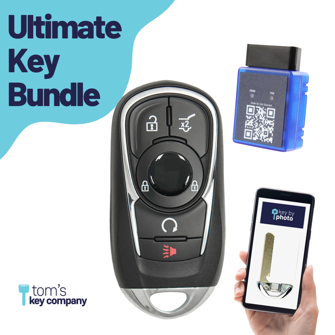 Ultimate Smart Key Bundle with Programming Tool, Refurbished 5-Button Smart Key Fob and Key By Photo for Select Buick Vehicles (BUISK-5B-895-K-UKB)