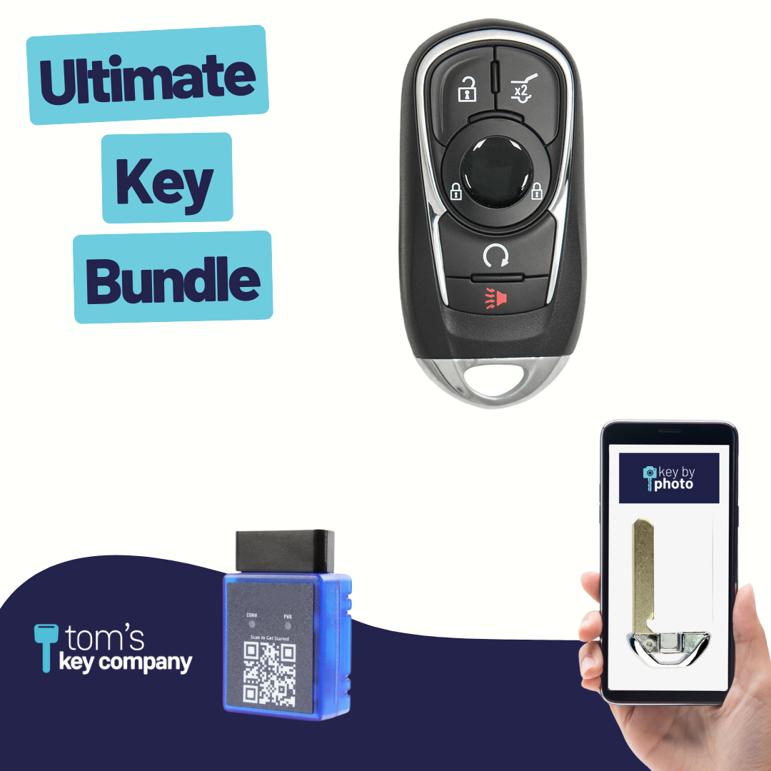Ultimate Smart Key Bundle with Programming Tool, Refurbished 5-Button Smart Key Fob and Key By Photo for Select Buick Vehicles (BUISK-5B-895-K-UKB)