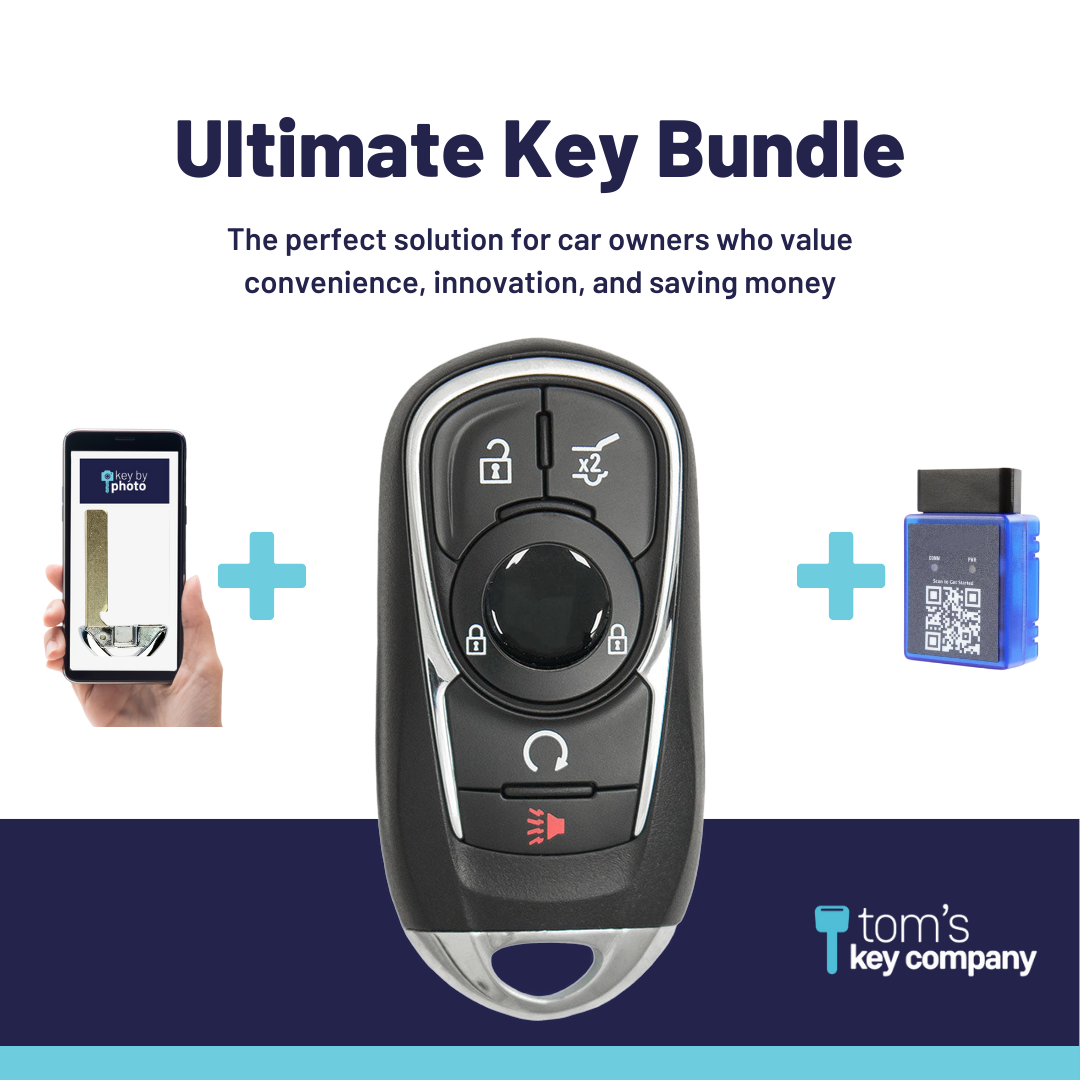 Ultimate Smart Key Bundle with Programming Tool, Refurbished 5-Button Smart Key Fob and Key By Photo for Select Buick Vehicles (BUISK-5B-895-K-UKB)