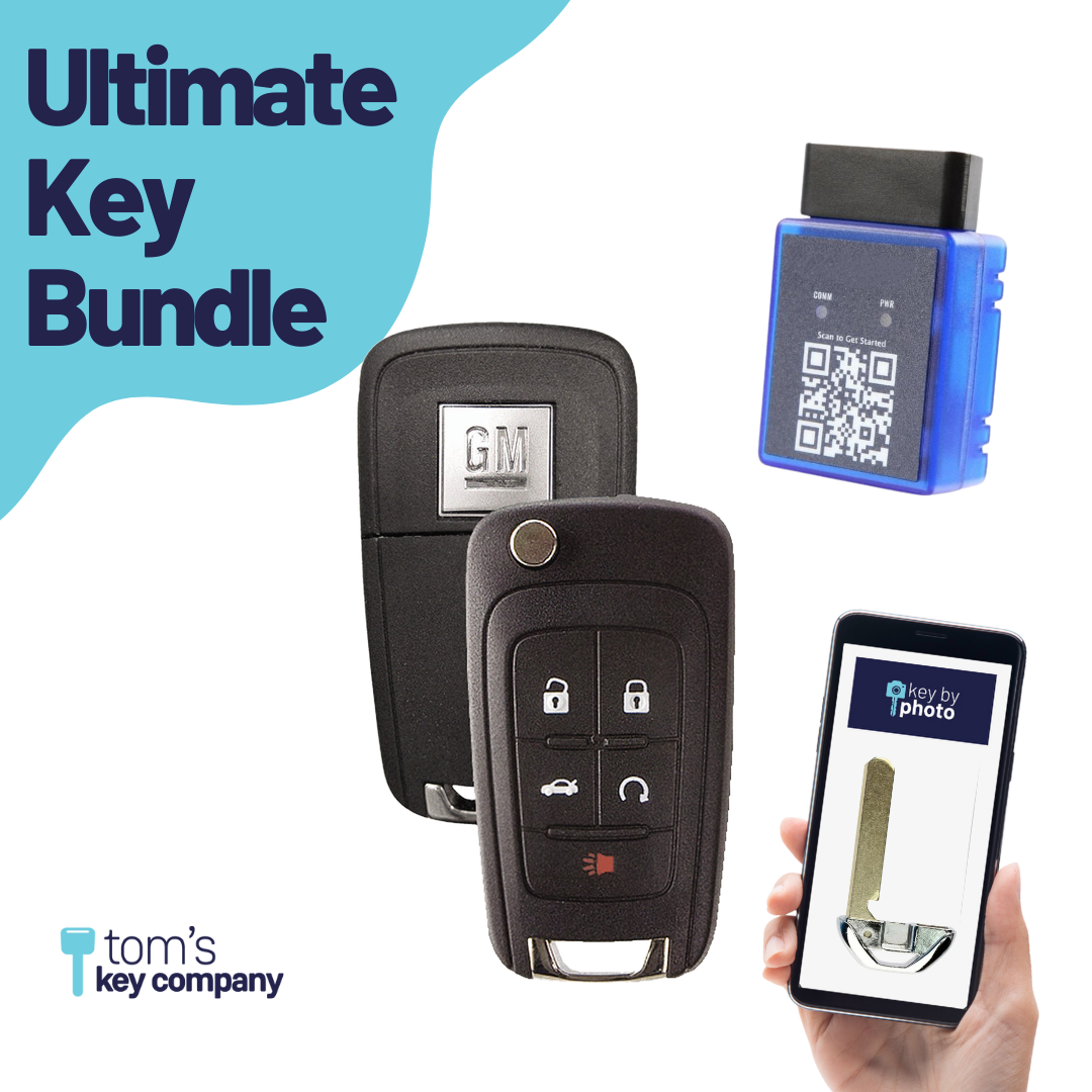 Ultimate Smart Key Bundle with Programming Tool, Refurbished 5-Button Smart Key Fob and Key By Photo for Select Buick Vehicles (BUISK-5B-RSTR-915-REF-K-UKB)