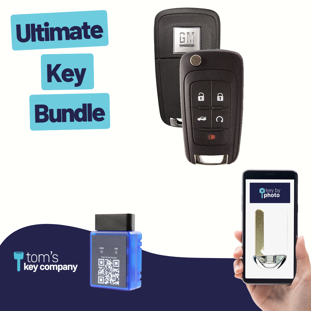 Ultimate Smart Key Bundle with Programming Tool, Refurbished 5-Button Smart Key Fob and Key By Photo for Select Buick Vehicles (BUISK-5B-RSTR-915-REF-K-UKB)