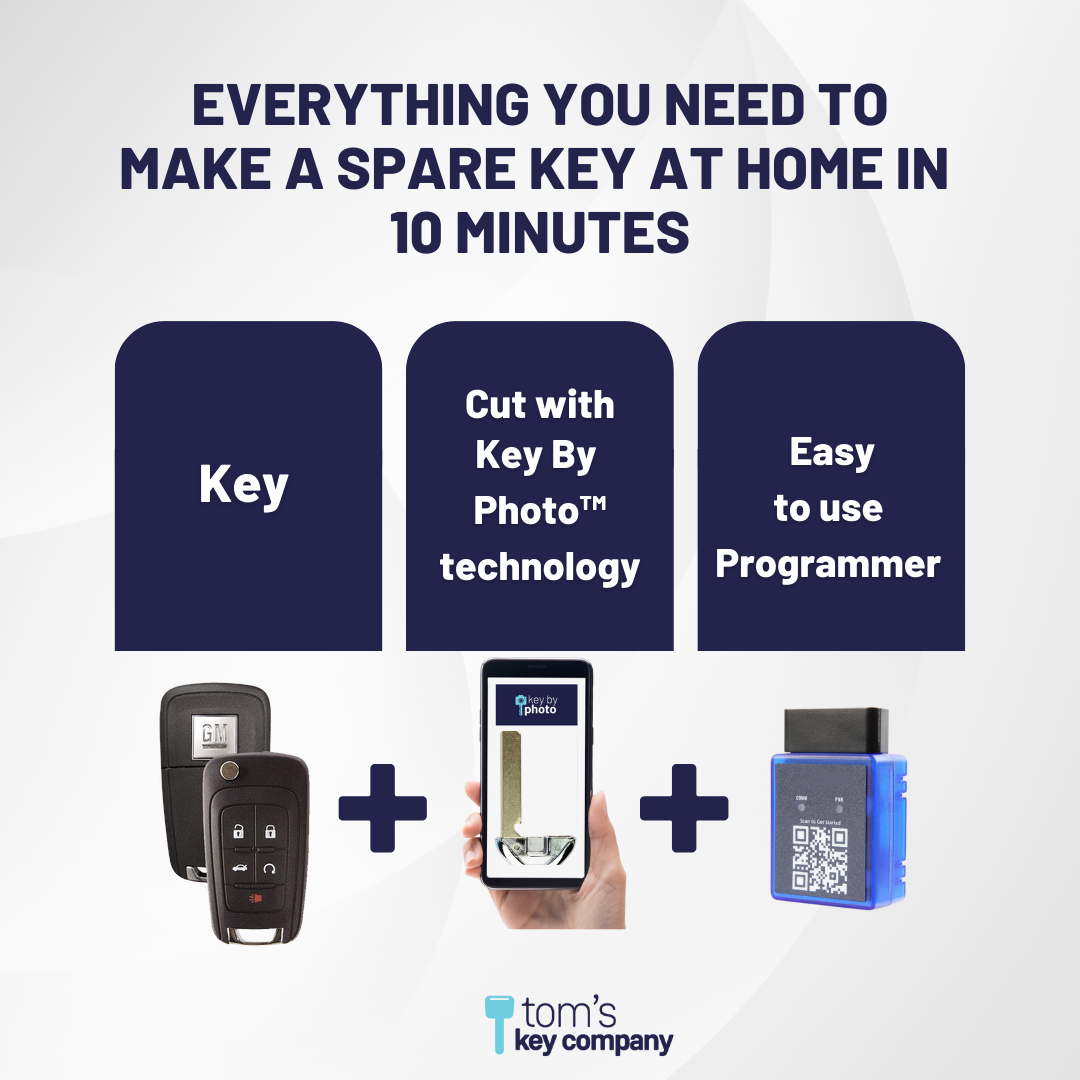 Ultimate Smart Key Bundle with Programming Tool, Refurbished 5-Button Smart Key Fob and Key By Photo for Select Buick Vehicles (BUISK-5B-RSTR-915-REF-K-UKB)