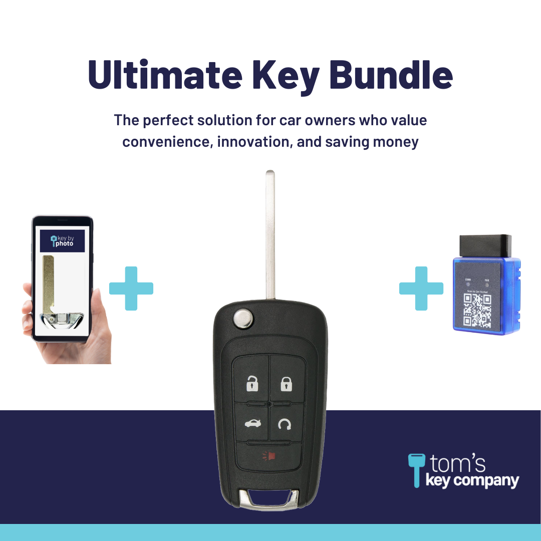 Ultimate Smart Key Bundle with Programming Tool, Aftermarket 5-Button Smart Key Fob and Key By Photo for Select GMC Vehicles (BUISK-5B-TRUNK-RS-FK-UKB)