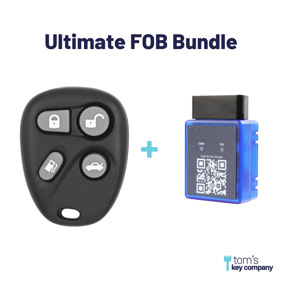 Ultimate Remote FOB Bundle with Programming Tool and Aftermarket 4 Button Remote FOB for Select Cadillac Vehicles (CADFOB-4B-105-K-UKB)