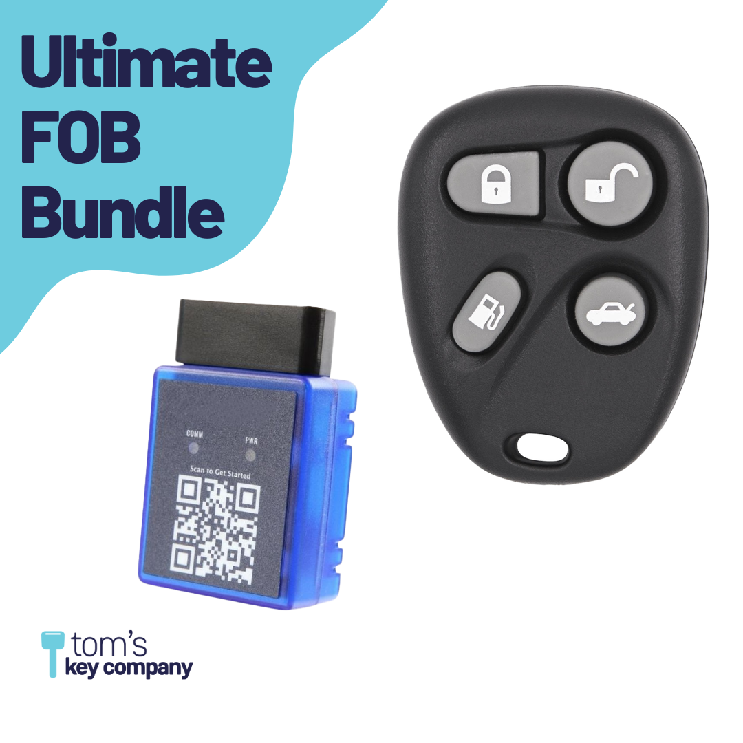 Ultimate Remote FOB Bundle with Programming Tool and Aftermarket 4 Button Remote FOB for Select Cadillac Vehicles (CADFOB-4B-105-K-UKB)