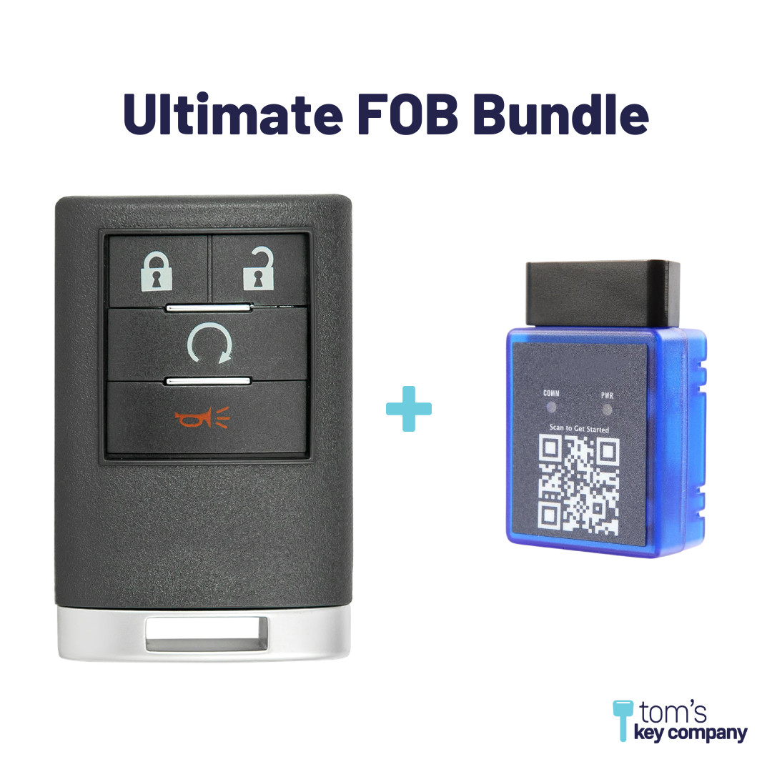 Ultimate Remote FOB Bundle with Programming Tool and Aftermarket 4 Button Remote FOB for Select Cadillac Vehicles (CADFOB-4B-147-K-UKB)