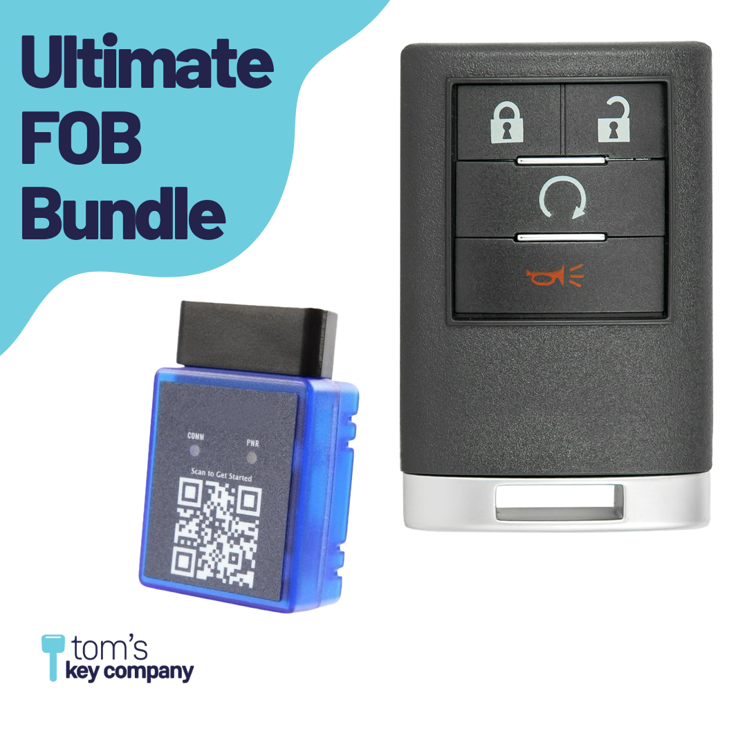 Ultimate Remote FOB Bundle with Programming Tool and Aftermarket 4 Button Remote FOB for Select Cadillac Vehicles (CADFOB-4B-147-K-UKB)