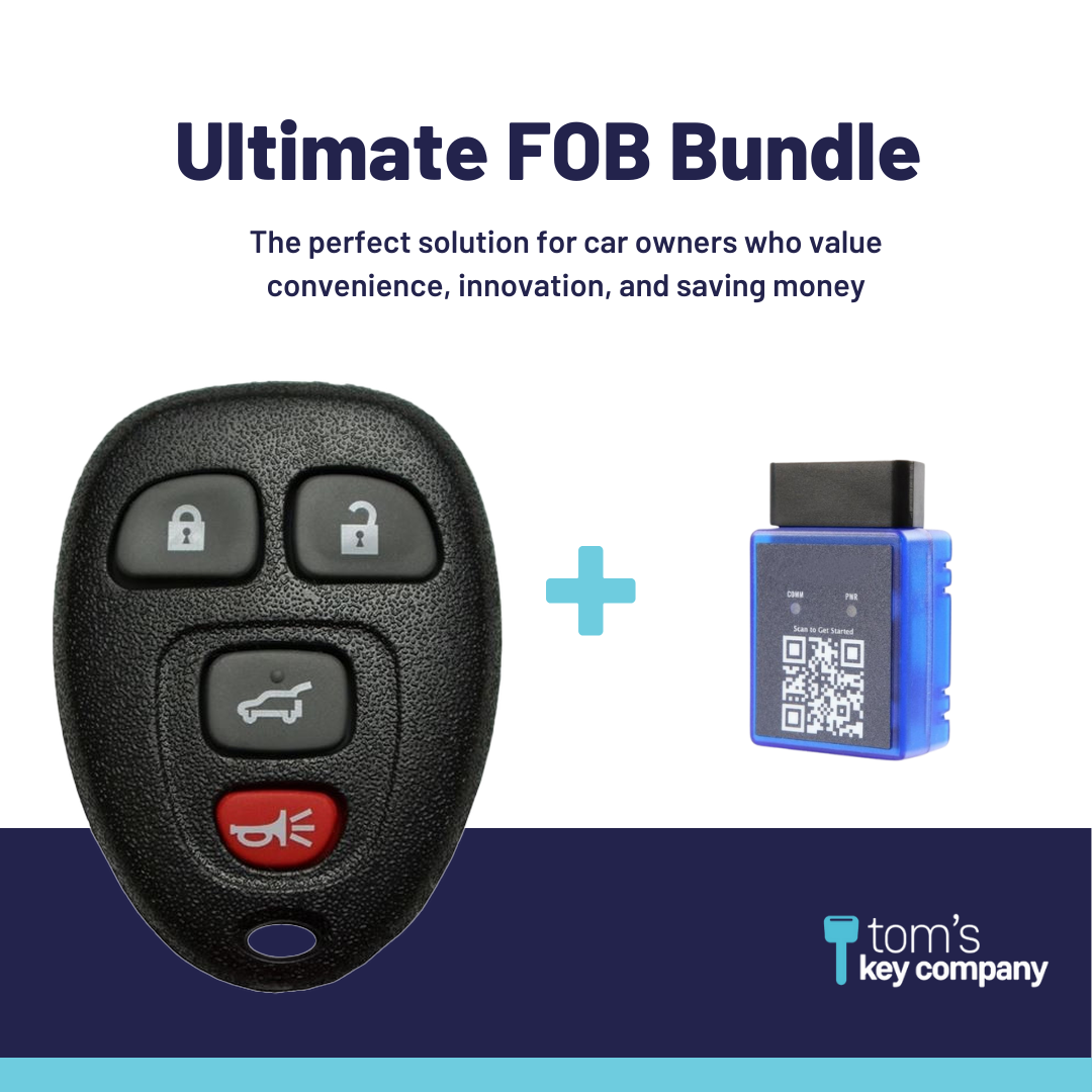 Ultimate Remote FOB Bundle with Programming Tool and Aftermarket 4 Button Remote FOB for Select Cadillac Vehicles (CADFOB-4B-HR-635-RC-K-UKB)