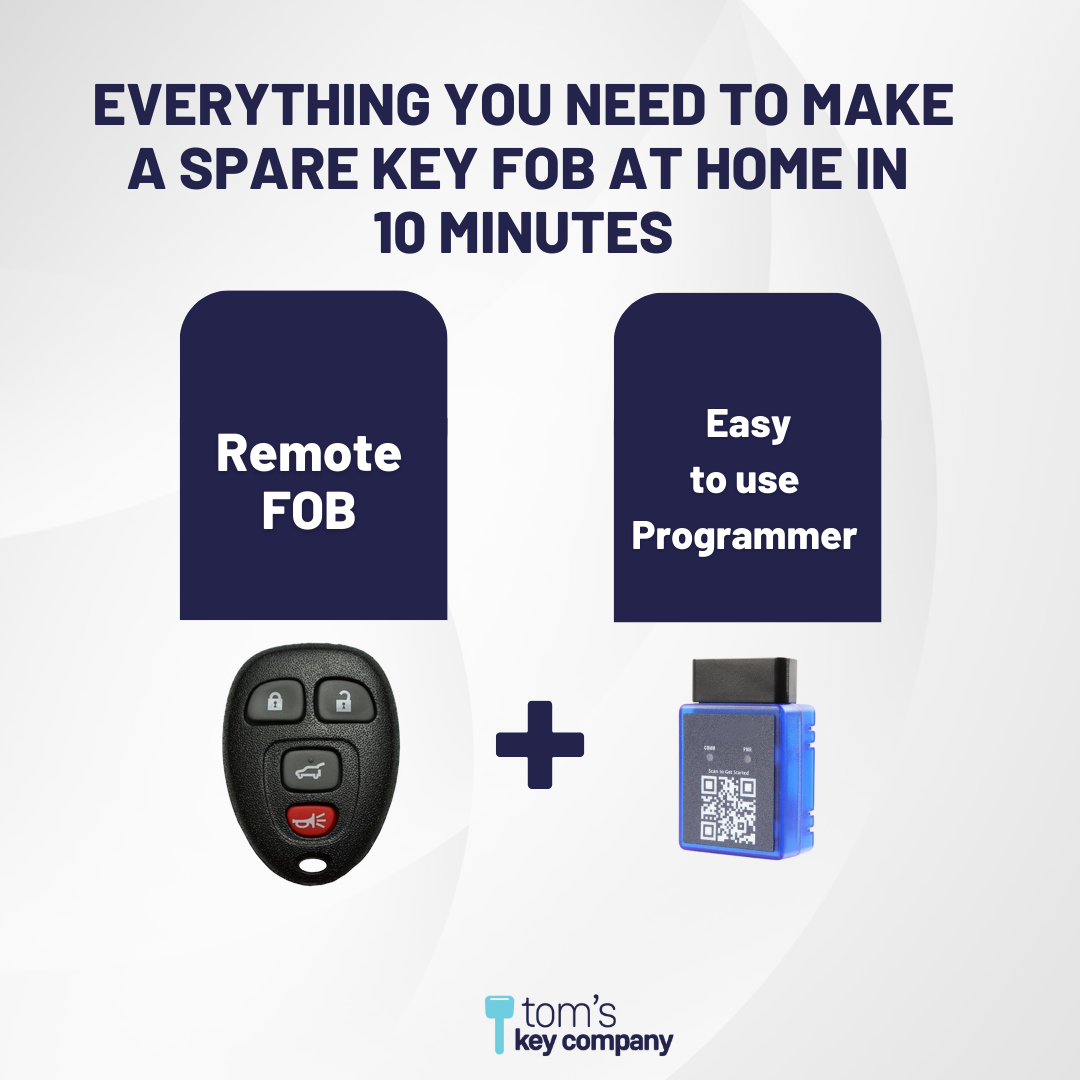 Ultimate Remote FOB Bundle with Programming Tool and Aftermarket 4 Button Remote FOB for Select Cadillac Vehicles (CADFOB-4B-HR-635-RC-K-UKB)