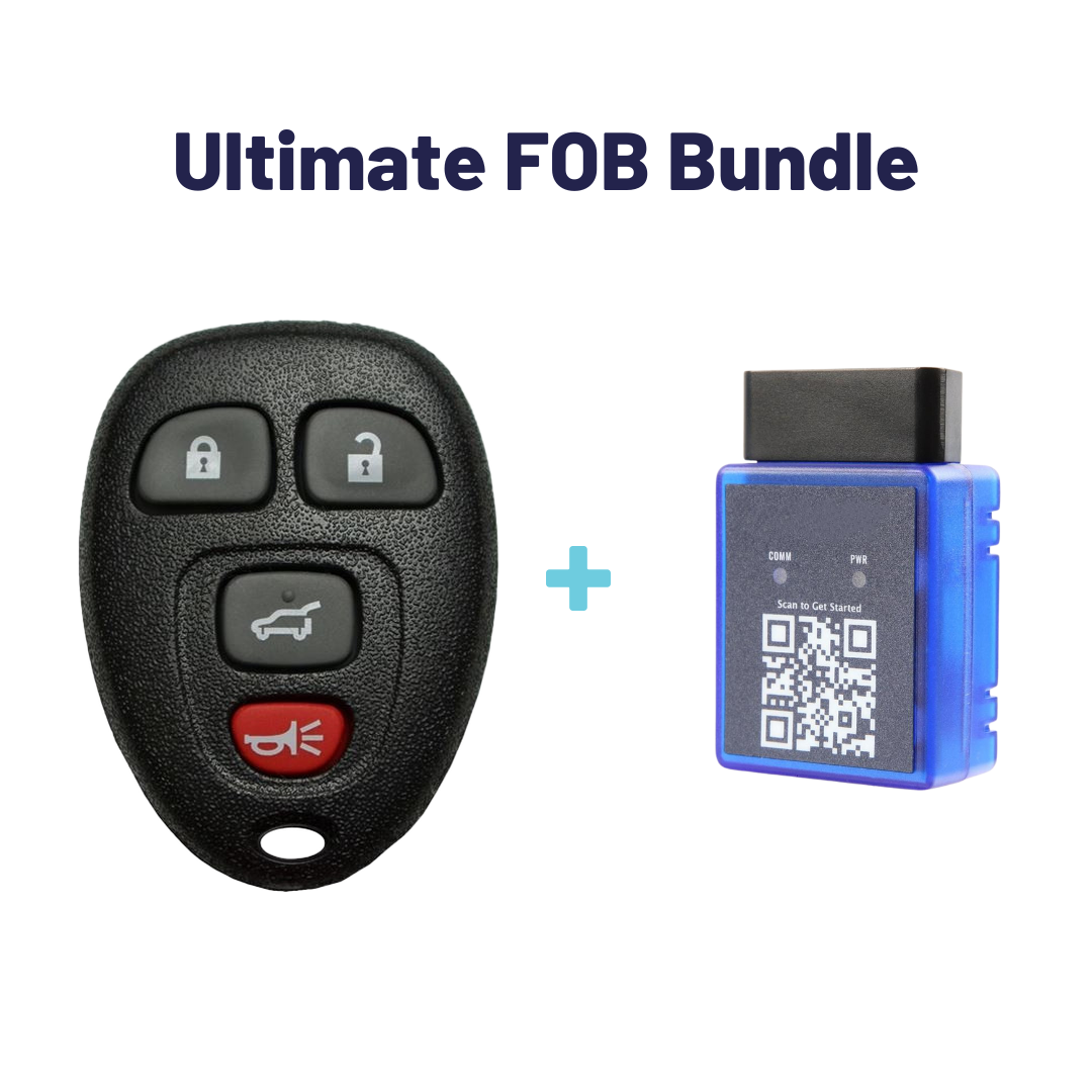 Ultimate Remote FOB Bundle with Programming Tool and Aftermarket 4 Button Remote FOB for Select Cadillac Vehicles (CADFOB-4B-HR-635-RC-K-UKB)