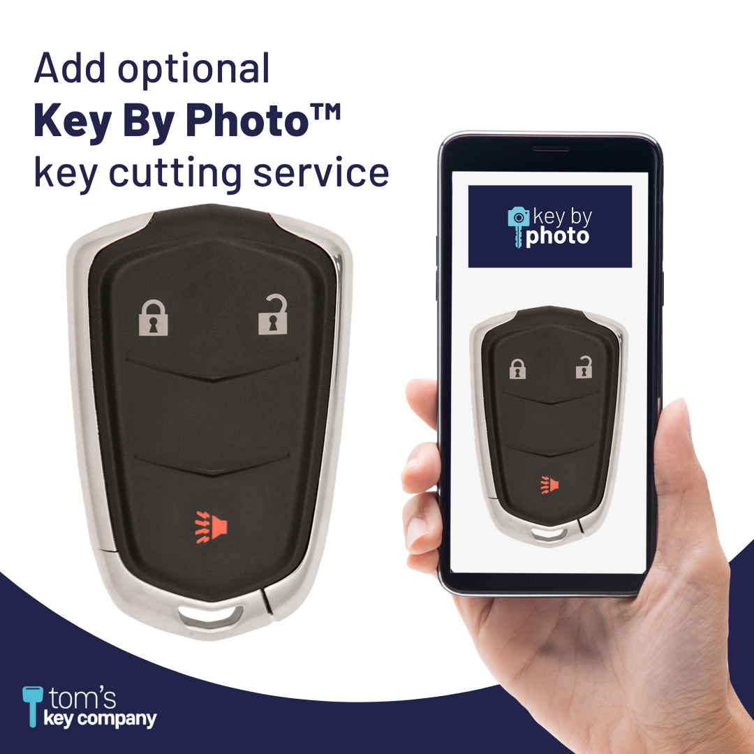 Brand New Aftermarket 3-Button Smart Key Fob with Lock, Unlock, Panic for Select Cadillac Vehicles (CADSK-3B-175-K)