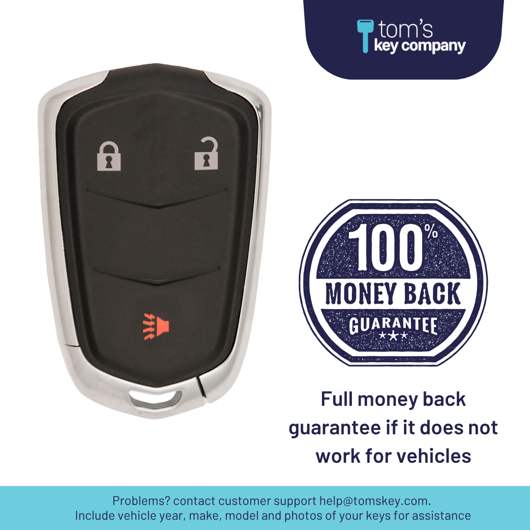 Brand New Aftermarket 3-Button Smart Key Fob with Lock, Unlock, Panic for Select Cadillac Vehicles (CADSK-3B-175-K)