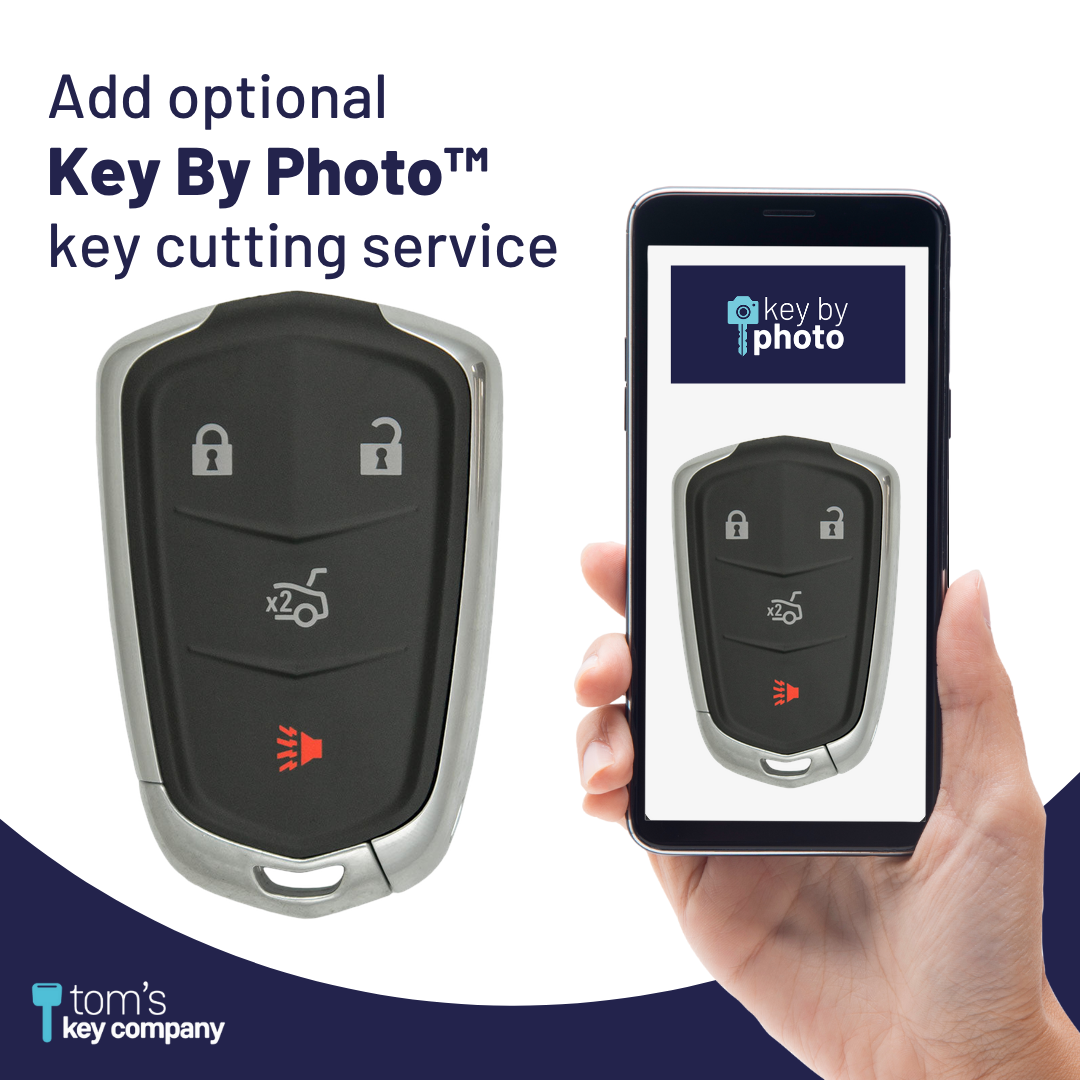 Brand New Aftermarket 4-Button Smart Key Fob with Lock, Unlock, Trunk, Panic for Select Cadillac Vehicles (CADSK-4B-172-K)