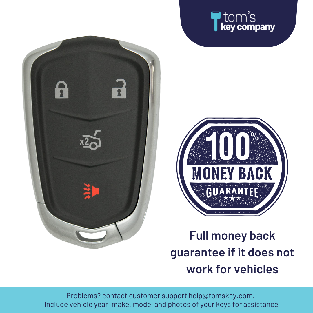 Brand New Aftermarket 4-Button Smart Key Fob with Lock, Unlock, Trunk, Panic for Select Cadillac Vehicles (CADSK-4B-172-K)